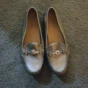 Metallic silver loafers